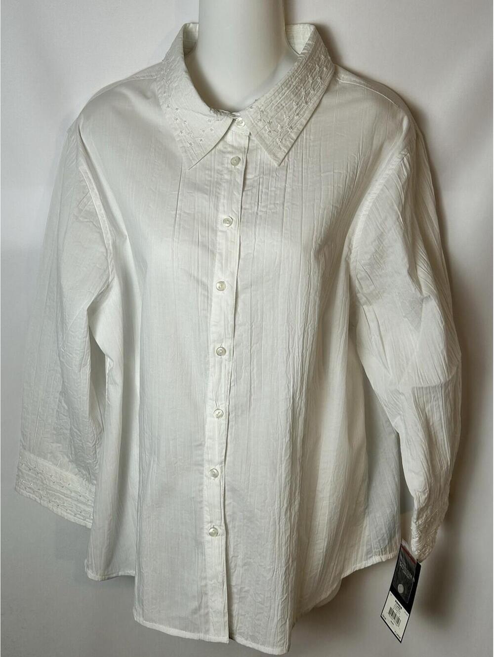 Sonoma Life & Style White Long Sleeve Button-up Beaded Blouse   Size XL  NWt